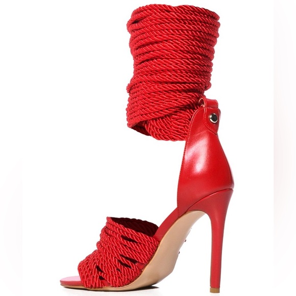 Azalea Wang Red Hot Chili Ankle Wrap Rope High Heel Sandals - Picture 3 of 4